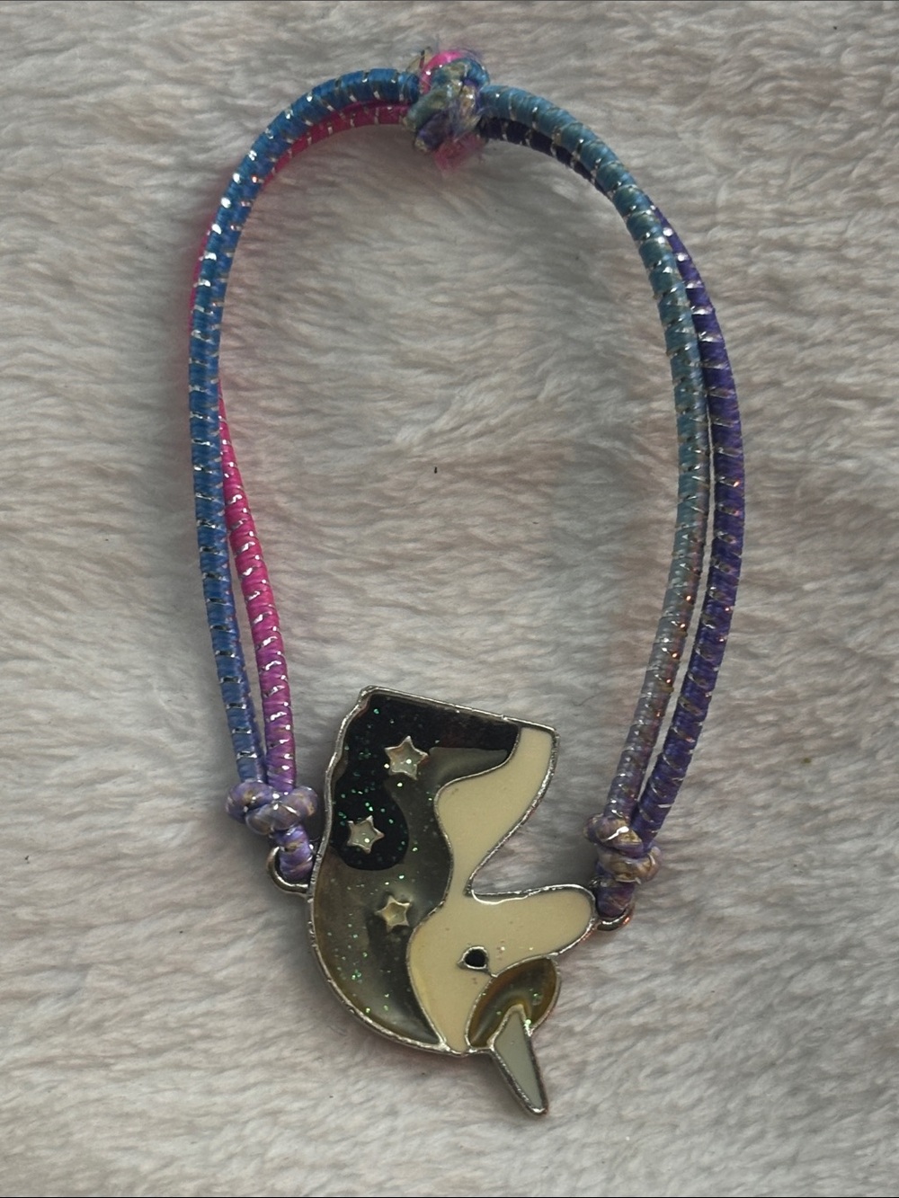 Iridescent Narwhal Charm Kids Bracelet - Purple & Blue